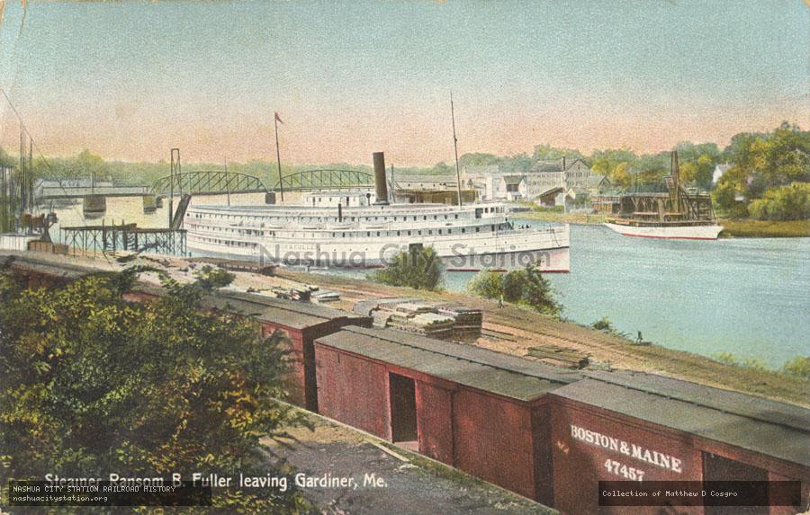 Postcard: Steamer Ransom B. Fuller leaving Gardiner, Maine